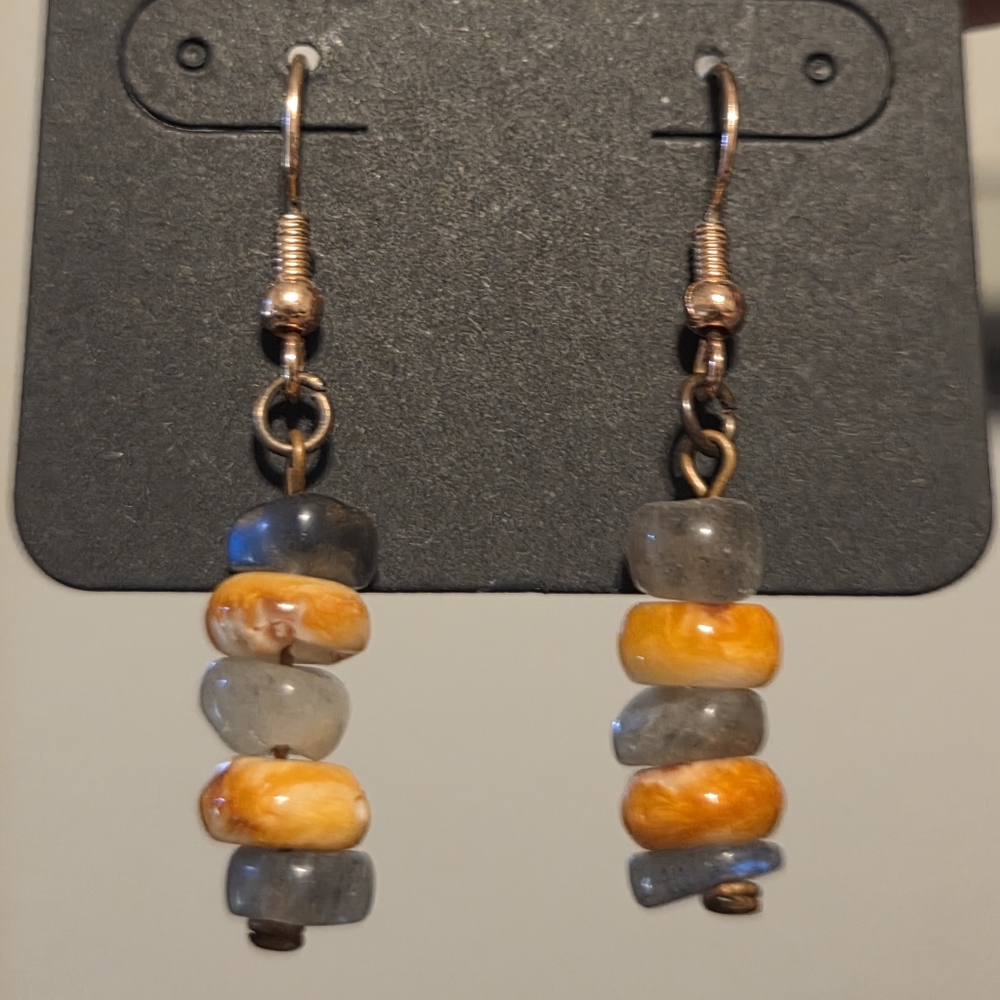 Spiny Oyster And Labradorite On Copper Wire  Earrings